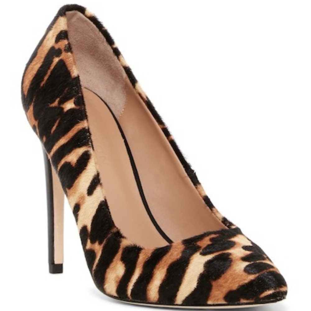 Halston Heritage Shirley Leopard Calf Hair Leather Pumps Women's Shoe Size 10